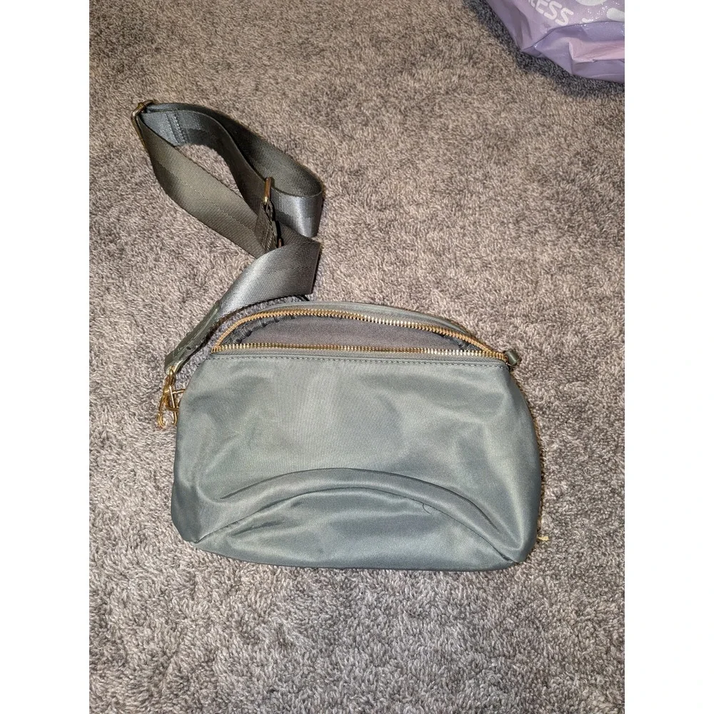 Like Dreams Olive Green Nylon Crossbody‎ Bag Adjustable Web Strap Gold Hardware